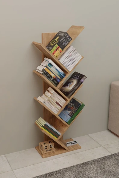 Ağaç Kitaplık Dekoratif Kitaplık Raf Düzenleyici 8 Raflı