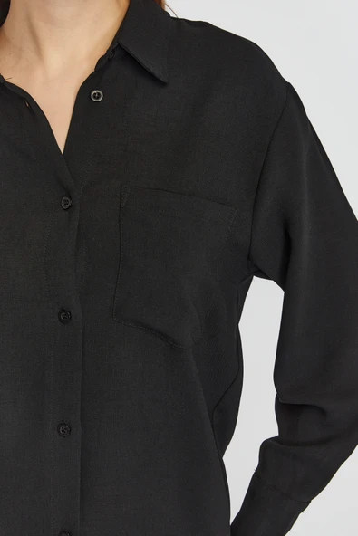 Kadın Siyah Casual Salaş Kalıp Gömlek - 3