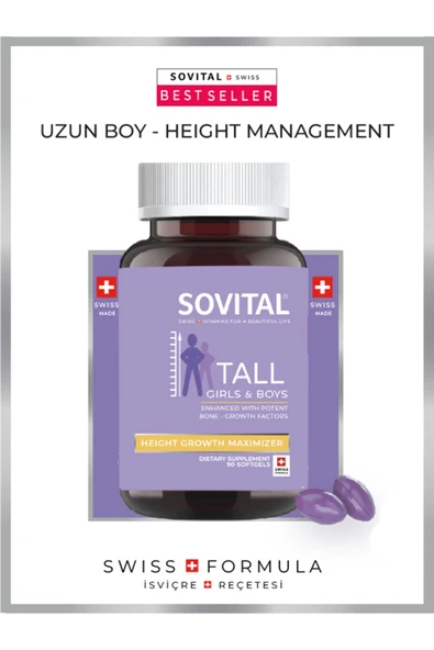 Sovital Tall Uzun Boy, Boy Uzamasına Yardımcı 11-21 Yaş, 60 Adet Softgel