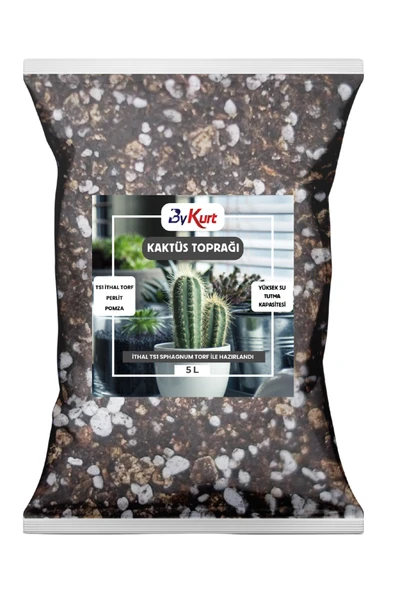 ByKurt 5 Litre Kaktüs Toprağı Böcek Sinek Yapmayan Premium Karışım TS1 Torf, Perlit, Pomza