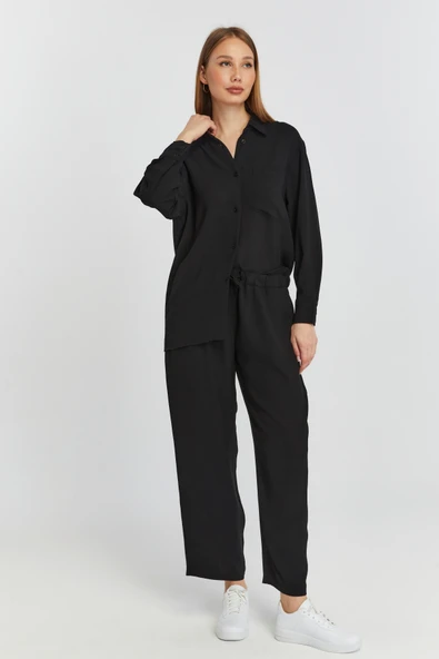 Kadın Siyah Casual Salaş Kalıp Gömlek - 12