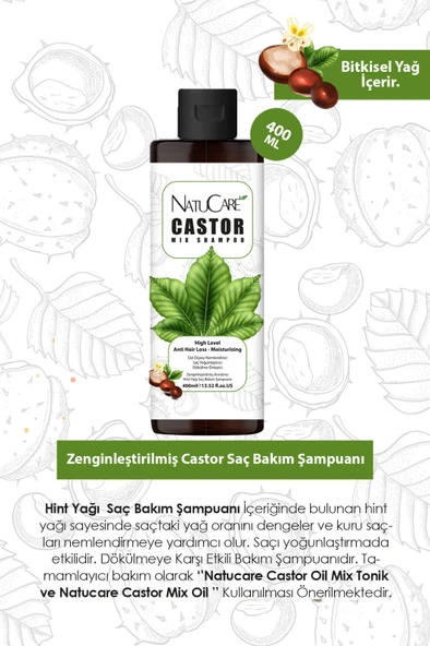 NatuCare Üst Düzey Onarıcı ve Yoğun Nemlendirici Castor Hint Saç Bakım Şampuanı 400ML - 2