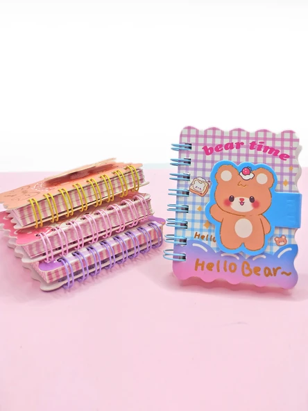 Hello Bear Cırtlı Cep Boy Sevimli Ayıcık Mini Not Defteri (7x8 cm) - Mavi