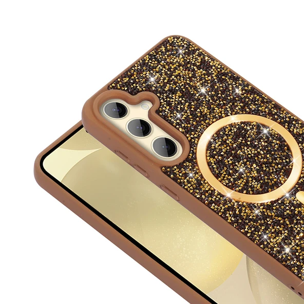 Samsung Galaxy S24 FE Kılıf Pırlanta Tasarımlı Kablosuz Şarj Özellikli Mozaik Silikon Kapak - Resim 5