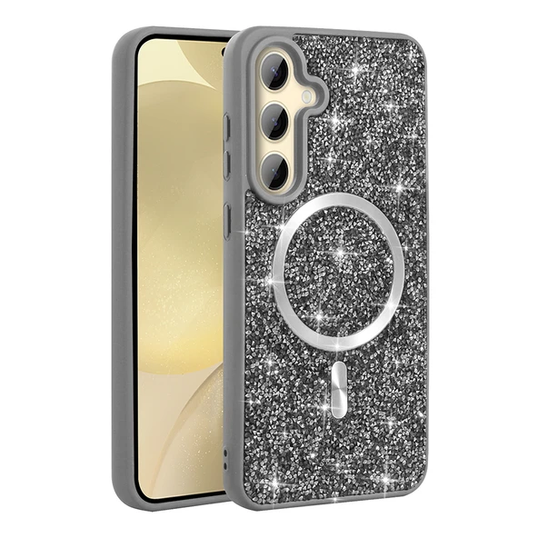 Samsung Galaxy S24 FE Kılıf Pırlanta Tasarımlı Kablosuz Şarj Özellikli Mozaik Silikon Kapak - Resim 6