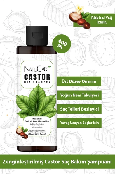 NatuCare Üst Düzey Onarıcı ve Yoğun Nemlendirici Castor Hint Saç Bakım Şampuanı 400ML