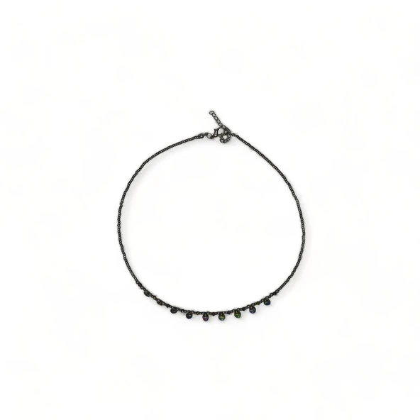 Işıltılı Armoni Opal Gri Boncuk Kolye - Resim 2