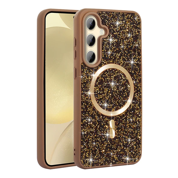 Samsung Galaxy S24 FE Kılıf Pırlanta Tasarımlı Kablosuz Şarj Özellikli Mozaik Silikon Kapak - Resim 4