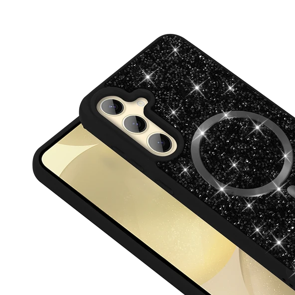 Samsung Galaxy S24 FE Kılıf Pırlanta Tasarımlı Kablosuz Şarj Özellikli Mozaik Silikon Kapak - Resim 3