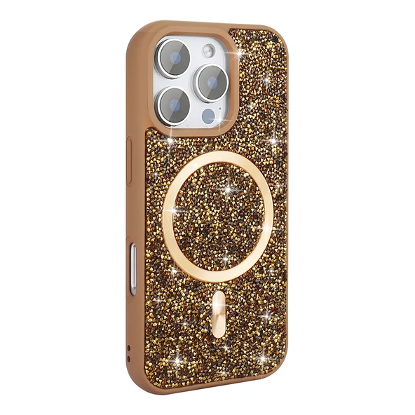 iPhone 16 Pro Max Kılıf Pırlanta Tasarımlı Kablosuz Şarj Özellikli Mozaik Silikon Kapak - Resim 10