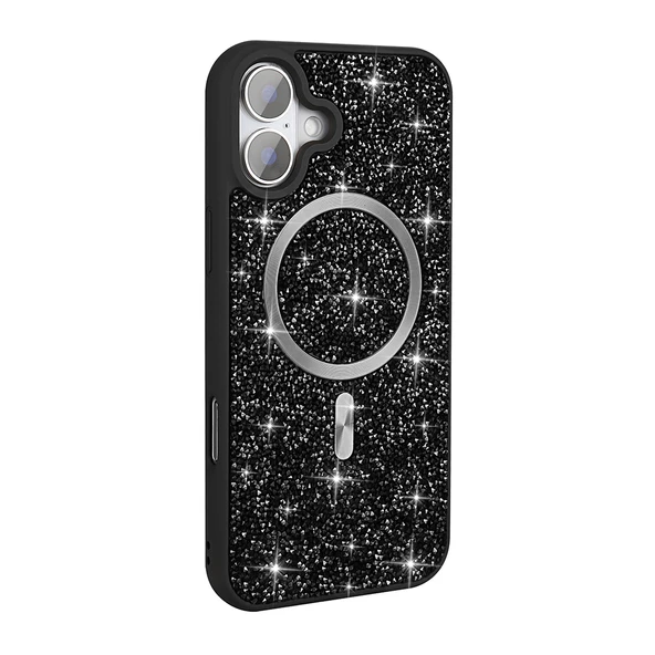 iPhone 16 Pro Kılıf Pırlanta Tasarımlı Kablosuz Şarj Özellikli Mozaik Silikon Kapak - Resim 9