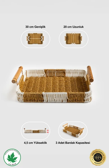 Dikdörtgen Hasır Tepsi, Kulplu Sunum Tepsisi, Servis Tepsisi, Kahve Tepsisi, Keyif Tepsisi, Modern Hasır Tepsi - Resim 4