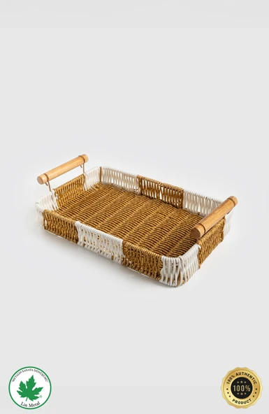 Dikdörtgen Hasır Tepsi, Kulplu Sunum Tepsisi, Servis Tepsisi, Kahve Tepsisi, Keyif Tepsisi, Modern Hasır Tepsi - Resim 5