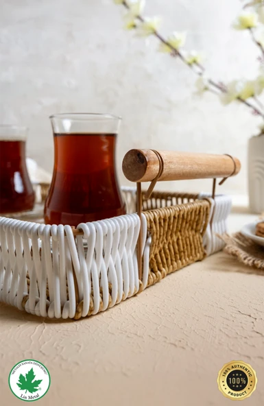 Dikdörtgen Hasır Tepsi, Kulplu Sunum Tepsisi, Servis Tepsisi, Kahve Tepsisi, Keyif Tepsisi, Modern Hasır Tepsi - Resim 3