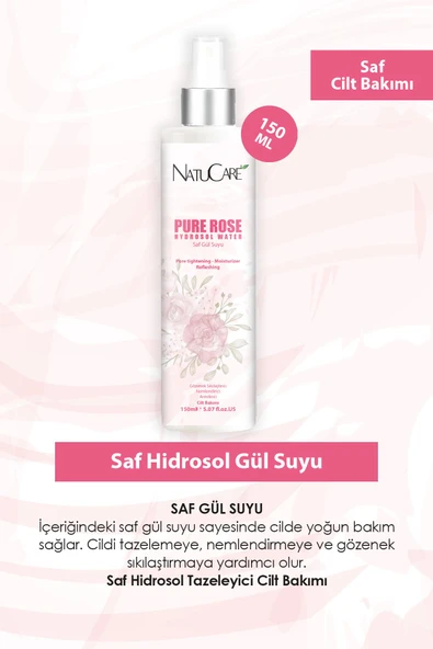 NatuCare Gözenek Sıkılaştırıcı ve Arındırıcı %100 Saf ve Doğal Hidrosol Gül Suyu 150ML - 2