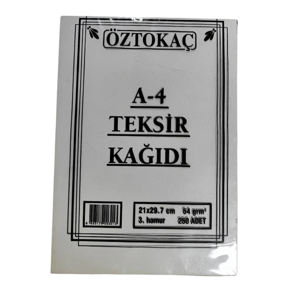 Öztokaç A4 Teksir Kağıdı 3. Hamur 250'li Paket