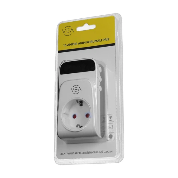 Vea VE-25530 15A 3520W Tekli Dijital Göstergeli Akım Korumalı Priz Aşırı Yüksek Gerilim - 2