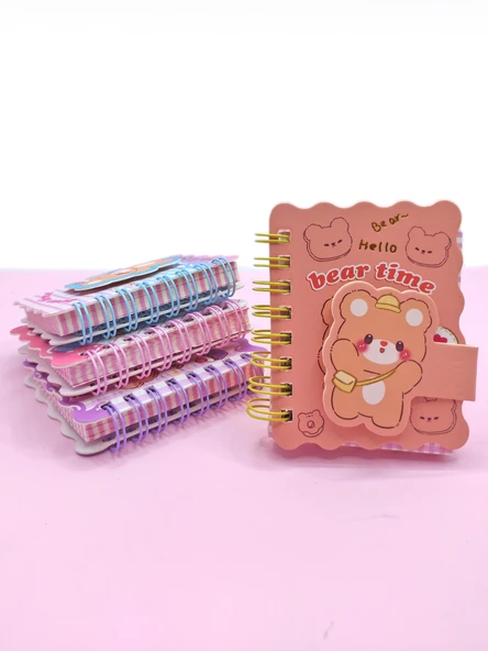 Hello Bear Cırtlı Cep Boy Sevimli Ayıcık Mini Not Defteri (7x8 cm) - Kahverengi