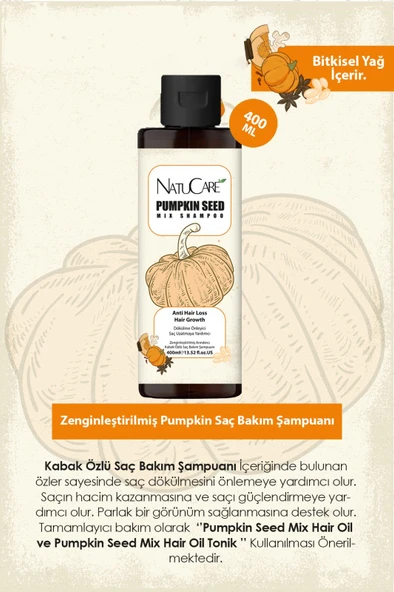 NatuCare Üst Düzey Güçlendirme ve Saç Telleri Onarıcı Pumpkin Saç Bakım Şampuanı 400ML - 2