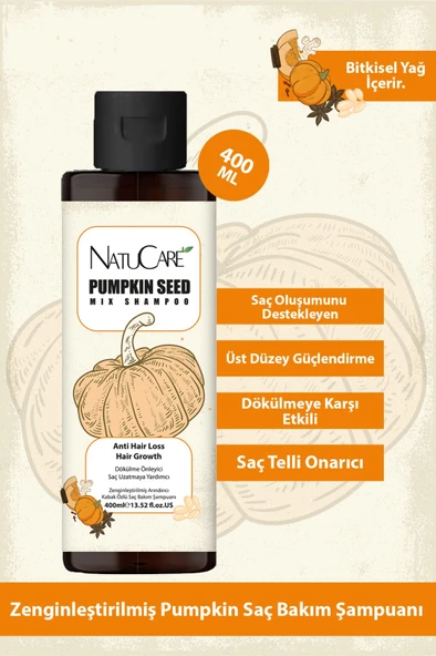 NatuCare Üst Düzey Güçlendirme ve Saç Telleri Onarıcı Pumpkin Saç Bakım Şampuanı 400ML