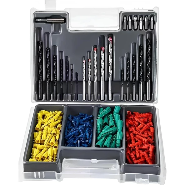 Matkap Ucu Set Duvar Metal Ahşap 17'li Delme 4 Çeşit Dübel 6 Farklı Yıldız Düz Bits Uç Organizer - 5