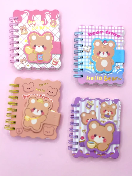 Hello Bear Cırtlı Cep Boy Sevimli Ayıcık Mini Not Defteri (7x8 cm) - Mor - 4
