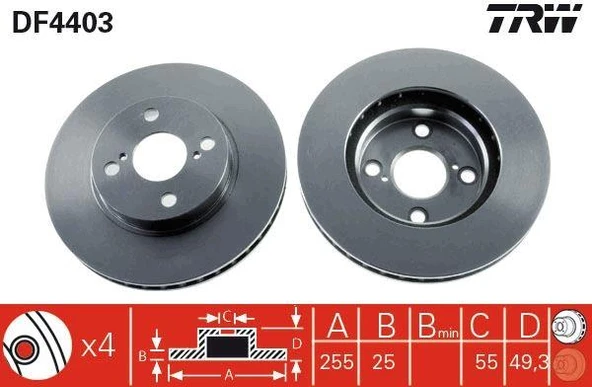 ÖN FREN AYNASI COROLLA 1.4-1.6-1.8 VVT-i 01/02 255x25x4DLxHAVALI