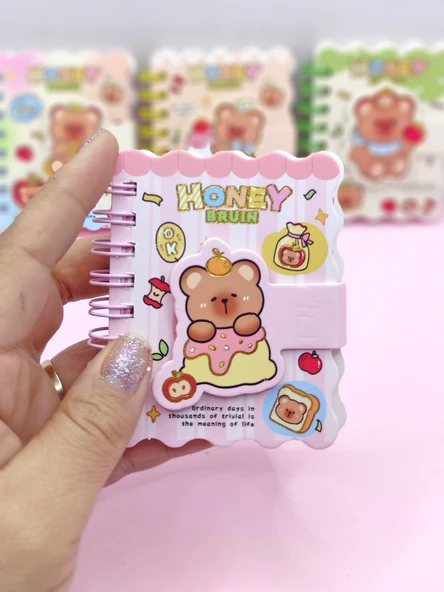 Honey Bear Cırtlı Cep Boy Sevimli Ayıcık Mini Not Defteri (7x8 cm) - Pembe - 2