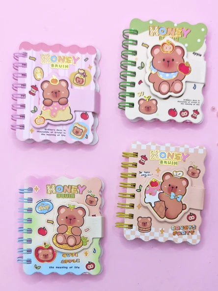 Honey Bear Cırtlı Cep Boy Sevimli Ayıcık Mini Not Defteri (7x8 cm) - Pembe - 4