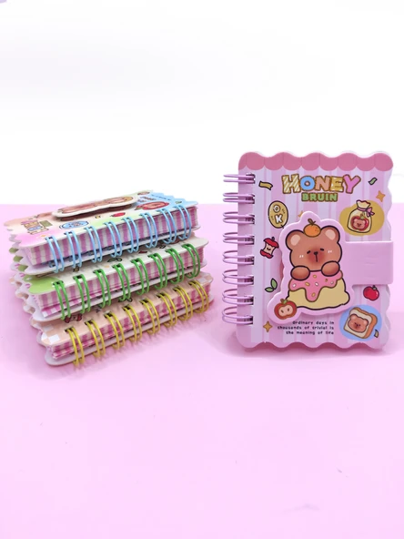 Honey Bear Cırtlı Cep Boy Sevimli Ayıcık Mini Not Defteri (7x8 cm) - Pembe
