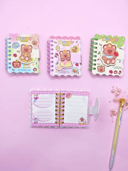 Honey Bear Cırtlı Cep Boy Sevimli Ayıcık Mini Not Defteri (7x8 cm) - Kahverengi - 3