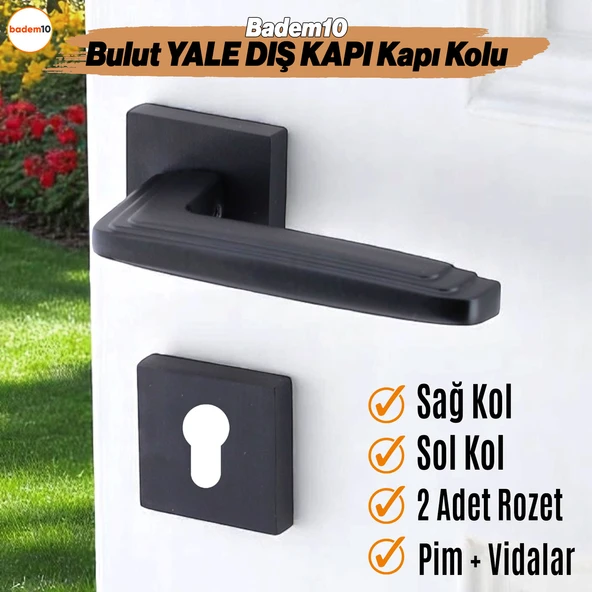 Bulut YALE DIŞ KAPI Kolu Siyah Kare Rozetli Sağa Sola Uygun Ev Kapı Kolları Kilitlenebilir 1 Takım - 2