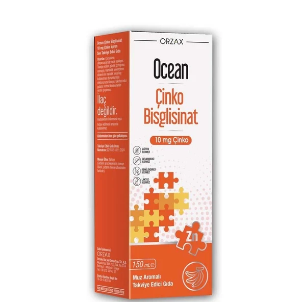 Ocean Çinko Bisglisinat Şurup 150 ml - 10mg Çinko -Muz Aromalı