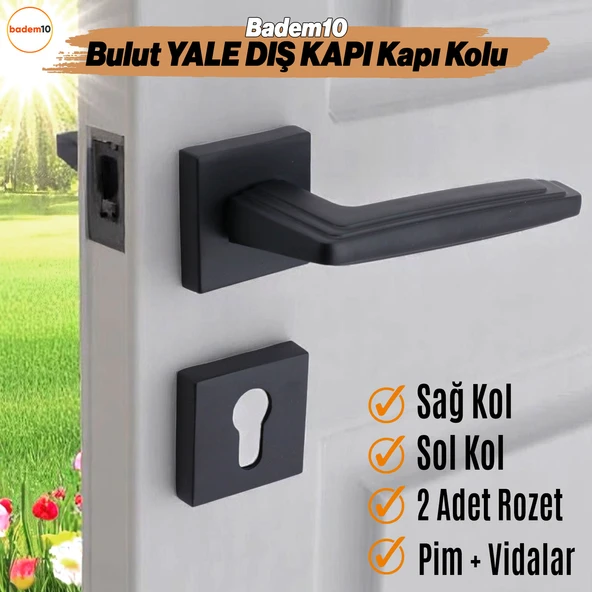 Bulut YALE DIŞ KAPI Kolu Siyah Kare Rozetli Sağa Sola Uygun Ev Kapı Kolları Kilitlenebilir 1 Takım