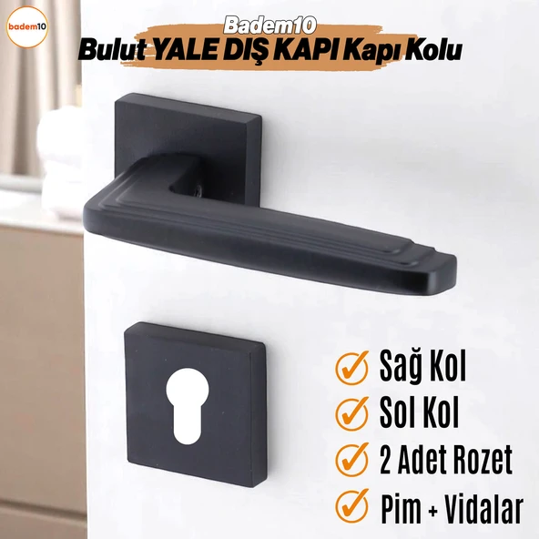 Bulut YALE DIŞ KAPI Kolu Siyah Kare Rozetli Sağa Sola Uygun Ev Kapı Kolları Kilitlenebilir 1 Takım - 10