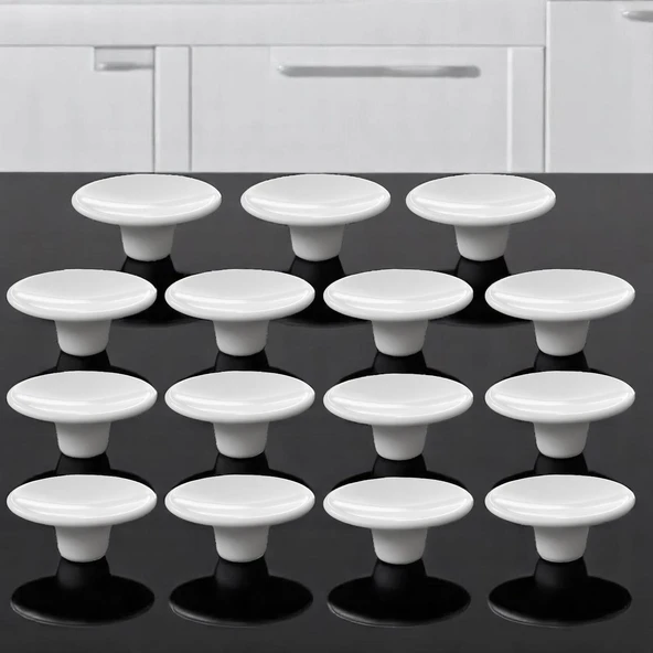 15 Adet Plastik Çanak Kulp Beyaz Düğme Tek Vidalı Mobilya Mutfak Dolap Dolabı Çekmece Kulbu Kulpları ürün görseli 1