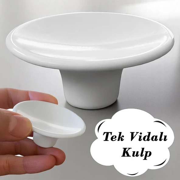 15 Adet Plastik Çanak Kulp Beyaz Düğme Tek Vidalı Mobilya Mutfak Dolap Dolabı Çekmece Kulbu Kulpları - Resim 2