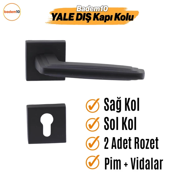 Bulut YALE DIŞ KAPI Kolu Siyah Kare Rozetli Sağa Sola Uygun Ev Kapı Kolları Kilitlenebilir 1 Takım - 4