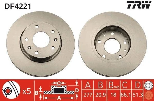 ÖN FREN AYNASI FREELANDER 2.0 TD4-1.8 16V-2.5 V6 1998-2006 277x20.9x5DLxHAVALI