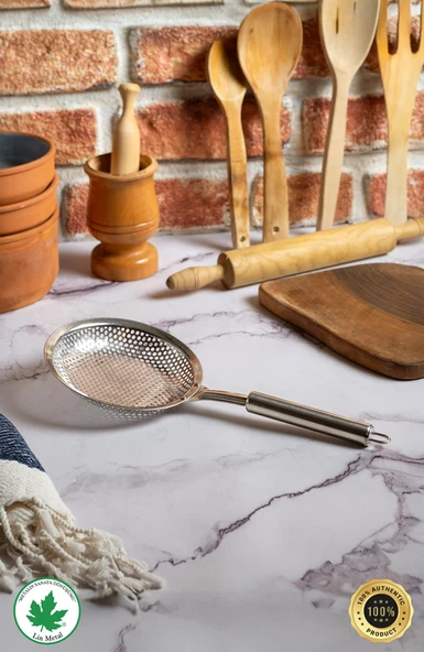 Paslanmaz Çelik Patates Kabak Sebze Kızartma Kevgiri, Metal Saplı Kevgir 15cm Çapında - Resim 8