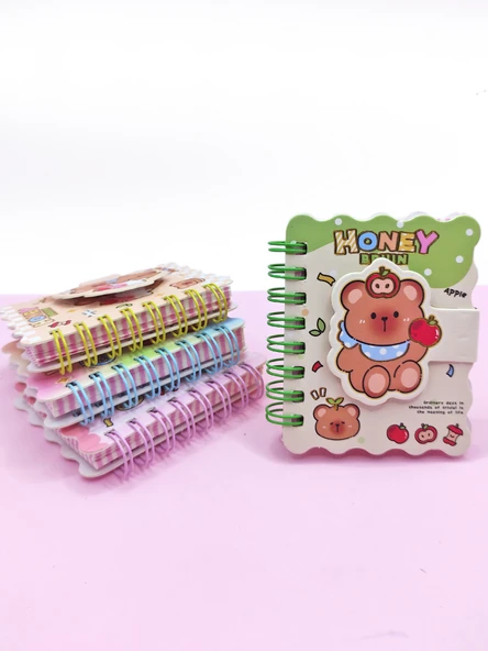 Honey Bear Cırtlı Cep Boy Sevimli Ayıcık Mini Not Defteri (7x8 cm) - Yeşil