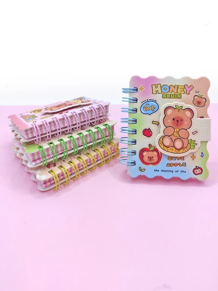 Honey Bear Cırtlı Cep Boy Sevimli Ayıcık Mini Not Defteri (7x8 cm) - Mavi