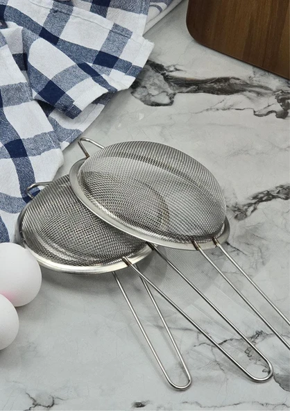 Paslanmaz Mutfak Süzgeç Seti - 3lü Sebze Makarna Süzgeci Takımı - 3 Parça, Küçük Boy - 2
