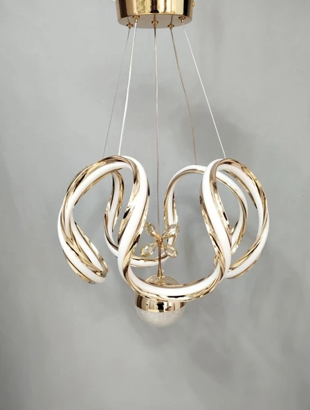 3 RENK BÜYÜK TEK TOP LED AVİZE GOLD - 4