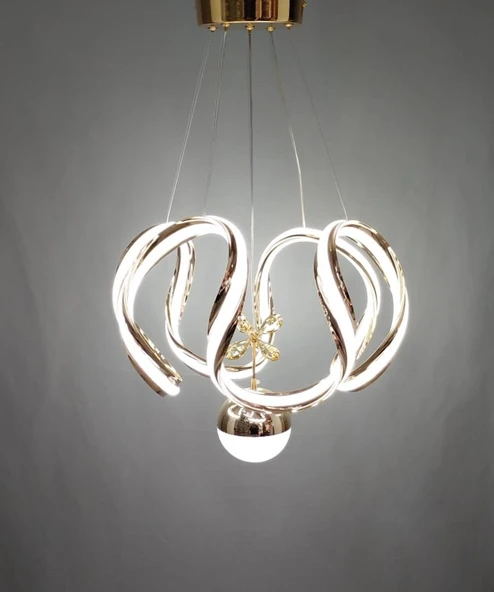 3 RENK BÜYÜK TEK TOP LED AVİZE GOLD - 3