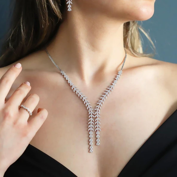 Zirkon Taşlı Başak Modeli Gümüş Set - Resim 3