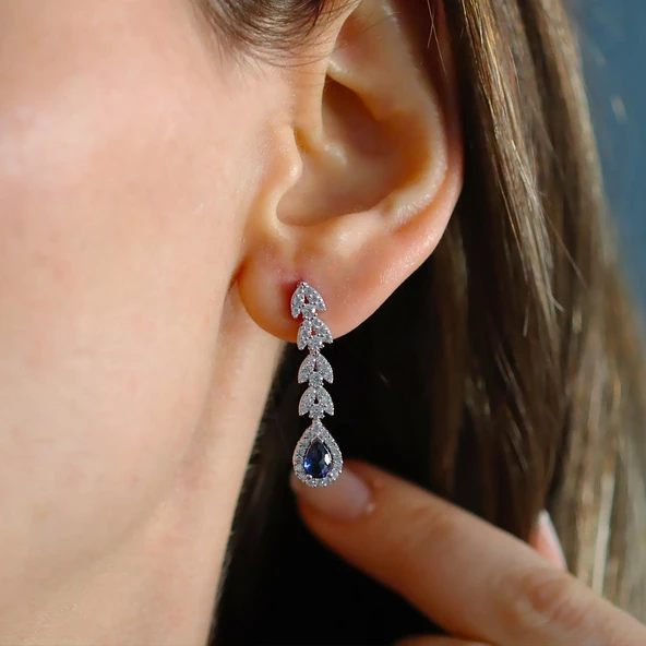 Damla Başak Modeli Safir Taşlı Gümüş Set - Resim 6