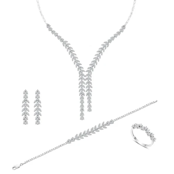 Zirkon Taşlı Başak Modeli Gümüş Set - Resim 7