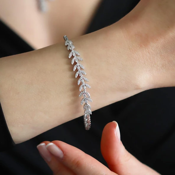 Zirkon Taşlı Başak Modeli Gümüş Set - Resim 4