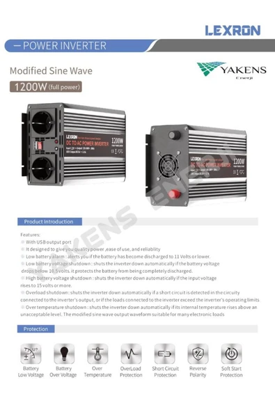 Lexron 1200 Watt 12V Modifiye Sinüs İnverter Lexron - 3